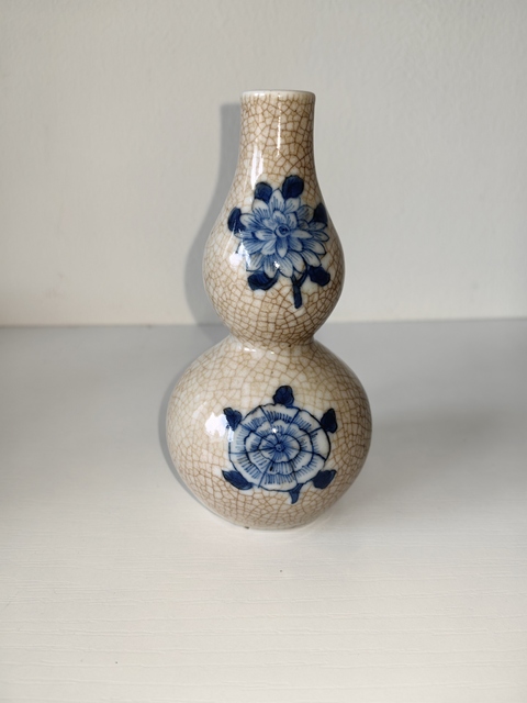 域鉴古玩】清中晚期仿哥釉青花牡丹纹葫芦瓶鉴定结果_清中晚期仿