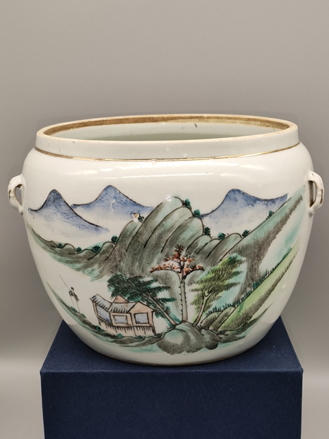古玩陶瓷民國(guó),淺絳彩山水人物紋粥罐拍賣,當(dāng)前價(jià)格999元