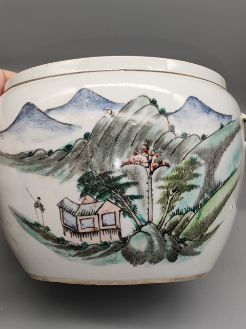 古玩陶瓷民國(guó),淺絳彩山水人物紋粥罐拍賣,當(dāng)前價(jià)格999元