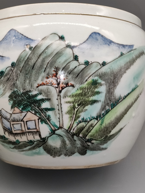 古玩陶瓷民國(guó),淺絳彩山水人物紋粥罐拍賣,當(dāng)前價(jià)格999元