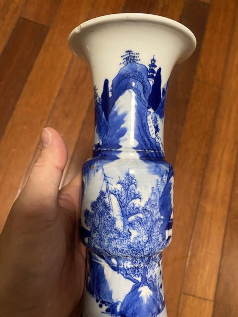 古玩陶瓷清光緒青花漁樵耕讀圖折戟花觚拍賣,當前價格4570元