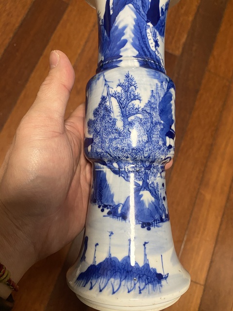 古玩陶瓷清光緒青花漁樵耕讀圖折戟花觚拍賣,當前價格4570元