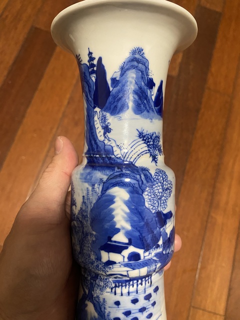 古玩陶瓷清光緒青花漁樵耕讀圖折戟花觚拍賣,當前價格4570元
