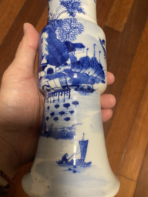 古玩陶瓷清光緒青花漁樵耕讀圖折戟花觚拍賣,當前價格4570元