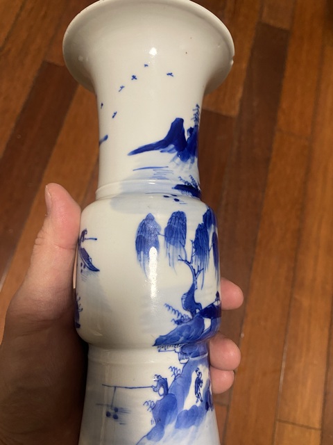 古玩陶瓷清光緒青花漁樵耕讀圖折戟花觚拍賣,當前價格4570元