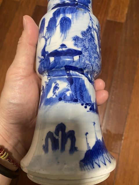古玩陶瓷清光緒青花漁樵耕讀圖折戟花觚拍賣,當前價格4570元