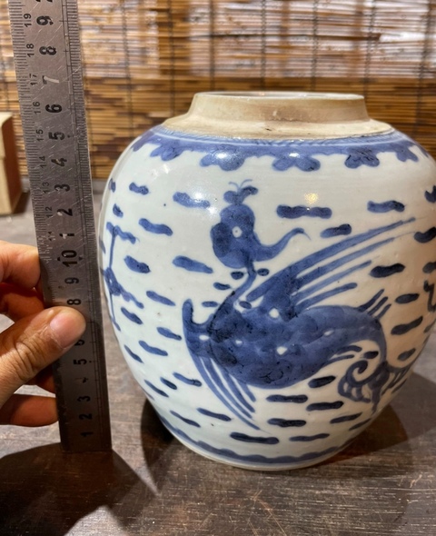 古玩陶瓷清中期青花鳳紋罐拍賣,當前價格1380元