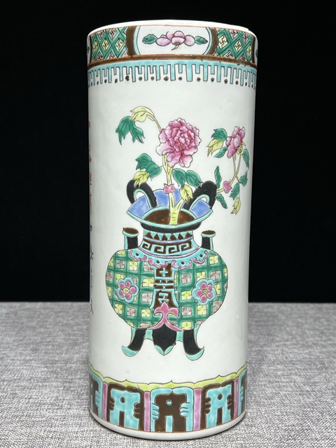 古玩陶瓷民國粉彩博古圖帽筒拍賣，當前價格3800元