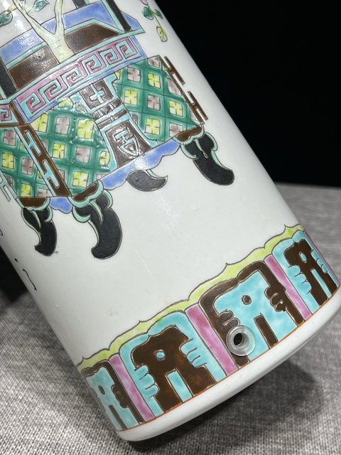 古玩陶瓷民國粉彩博古圖帽筒拍賣，當前價格3800元