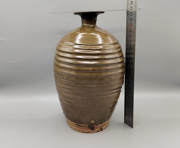 古玩陶瓷明代?茶葉沫釉弦紋梅瓶拍賣，當前價格3500元
