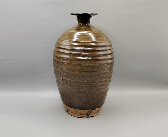 古玩陶瓷明代?茶葉沫釉弦紋梅瓶拍賣，當前價格3500元