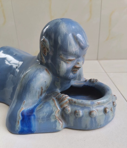 古玩陶瓷童子藍釉水盂拍賣,當前價格2600元