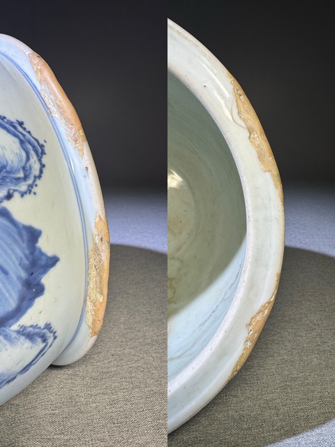 古玩陶瓷【精品】清代康熙青花細(xì)路山水人物紋卷缸康熙青花瓷器拍賣,當(dāng)前價格48000元
