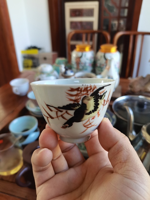 古玩陶瓷民國 彩繪蘆燕圖杯拍賣，當前價格900元