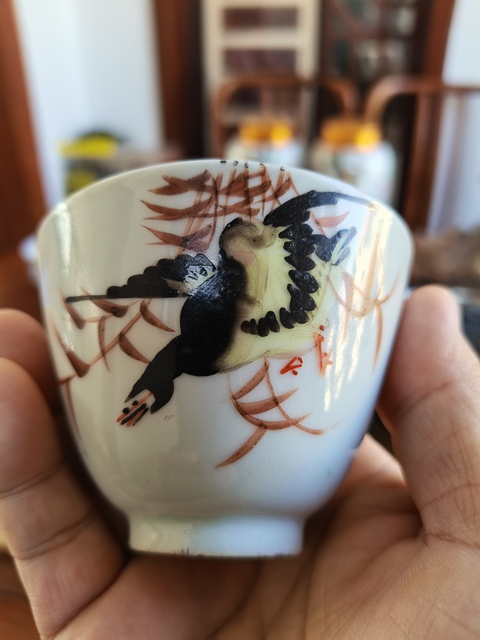 古玩陶瓷民國 彩繪蘆燕圖杯拍賣，當前價格900元