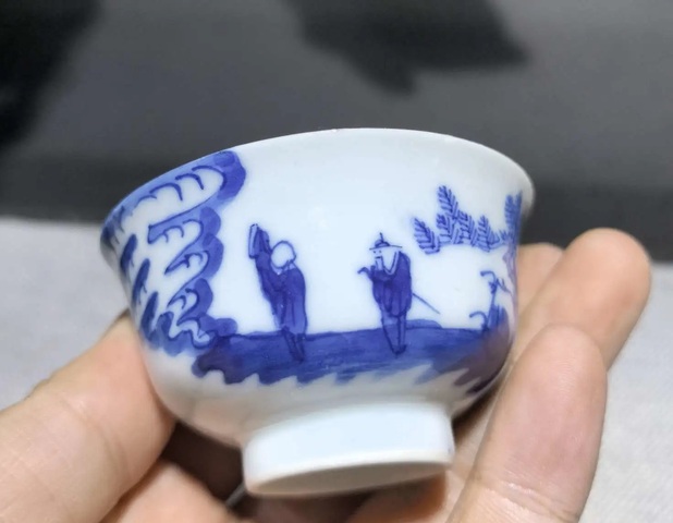 古玩陶瓷松下問童子青花杯拍賣，當前價格3500元