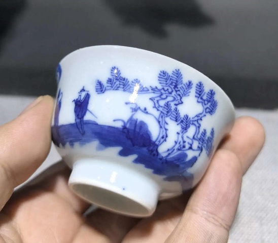 古玩陶瓷松下問童子青花杯拍賣，當前價格3500元