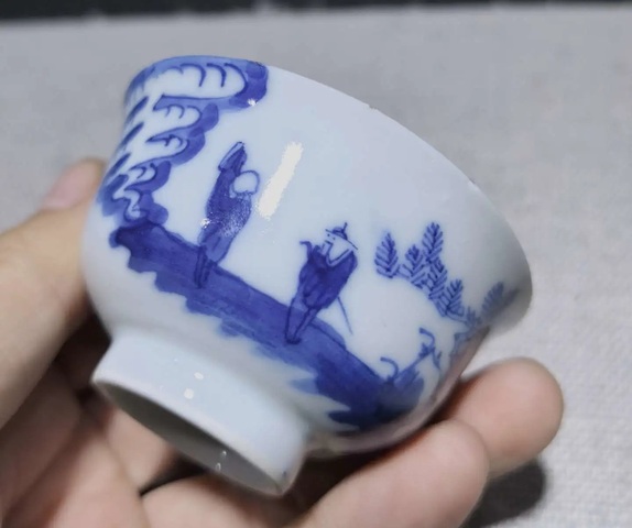 古玩陶瓷松下問童子青花杯拍賣，當前價格3500元