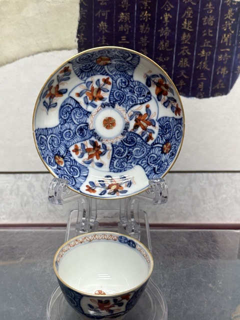 古玩陶瓷清康熙精品青花泛紅描金杯碟拍賣,當前價格2690元