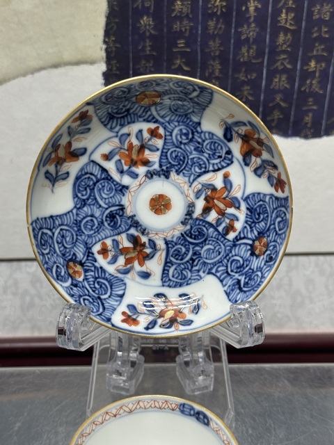 古玩陶瓷清康熙精品青花泛紅描金杯碟拍賣,當前價格2690元