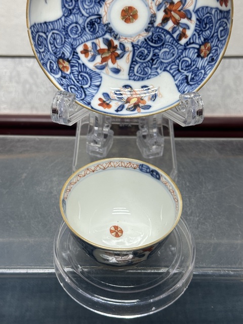 古玩陶瓷清康熙精品青花泛紅描金杯碟拍賣,當前價格2690元