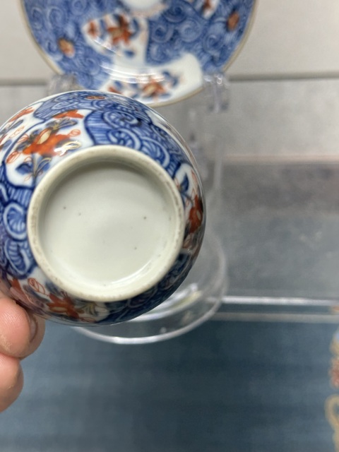 古玩陶瓷清康熙精品青花泛紅描金杯碟拍賣,當前價格2690元