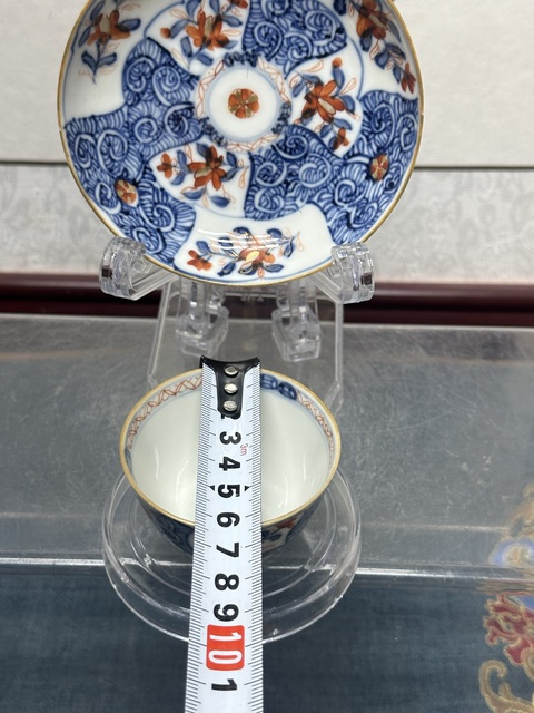 古玩陶瓷清康熙精品青花泛紅描金杯碟拍賣,當前價格2690元