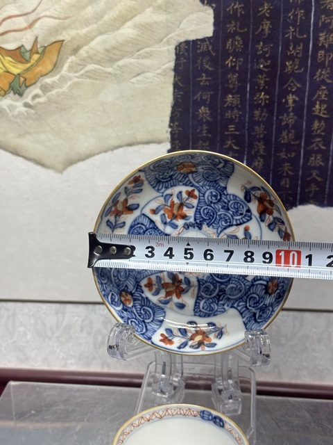 古玩陶瓷清康熙精品青花泛紅描金杯碟拍賣,當前價格2690元