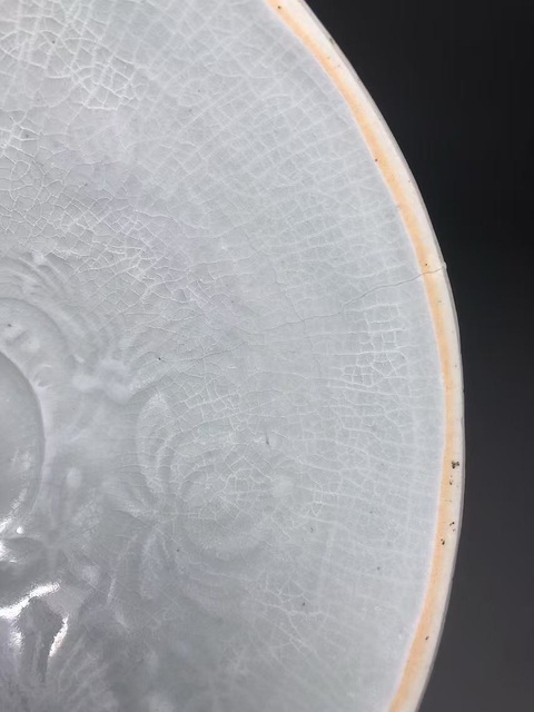 古玩陶瓷（南宋精品）青白釉荷花花卉紋斗笠碗拍賣，當前價格8888元