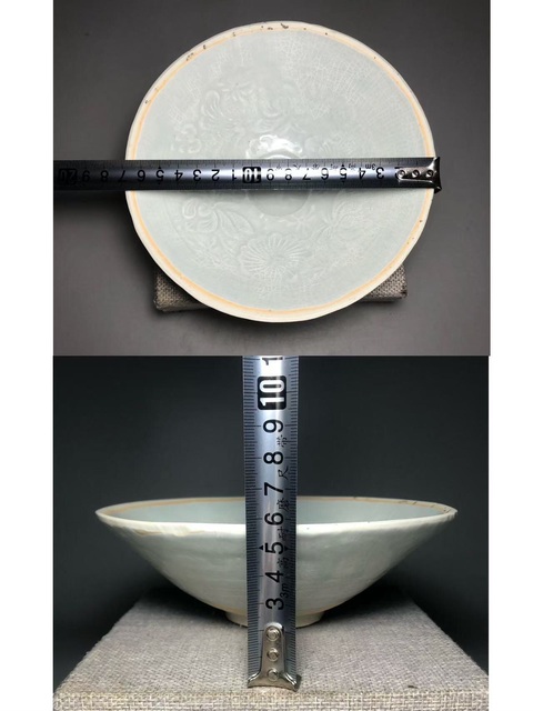 古玩陶瓷（南宋精品）青白釉荷花花卉紋斗笠碗拍賣，當前價格8888元
