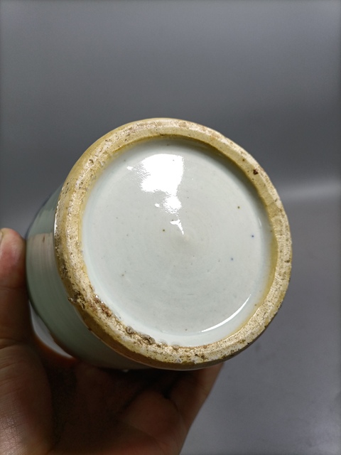 古玩陶瓷晚清豆青釉青花加白花卉紋獅耳瓶拍賣，當前價格1980元