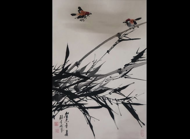 古玩字畫趙少昂大師弟子老中美協會員張吉俊竹雀圖拍賣,當前價格1288元