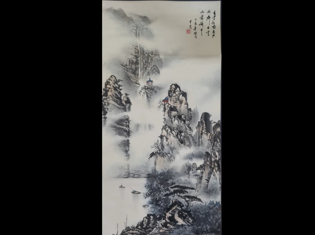 古玩字畫當代著名山水畫家萬金生山水拍賣,當前價格699元