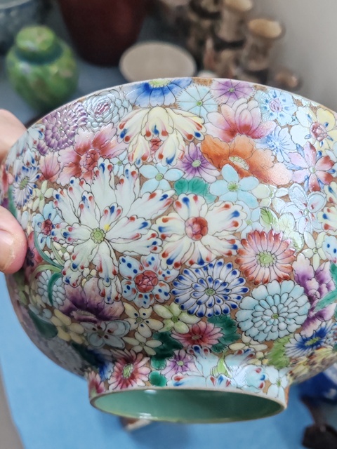 古玩陶瓷民國時期粉彩百花紋大碗拍賣，當前價格3280元