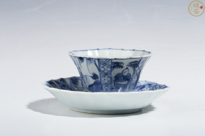 古玩陶瓷康熙青花漁家樂紋花口杯碟拍賣，當(dāng)前價格1500元