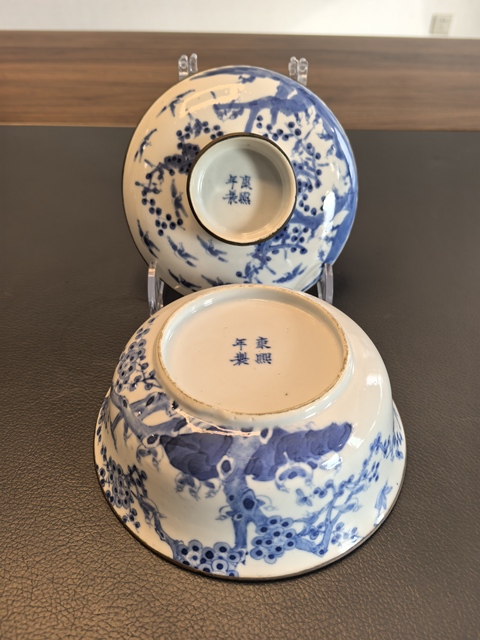 古玩陶瓷晚清畫66只青花喜鵲登梅圖蓋碗拍賣，當前價格3000元