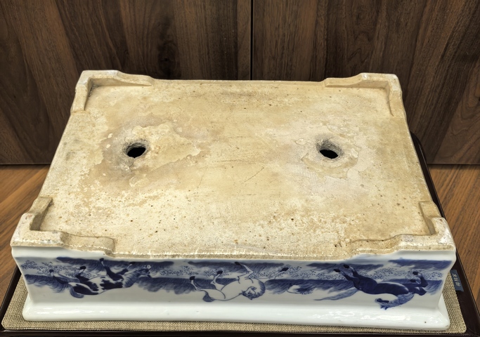 古玩陶瓷道光青花八駿圖四方花盆拍賣，當前價格18888元