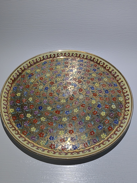 古玩陶瓷解放初金地滿工花卉紋茶盤拍賣，當前價格850元