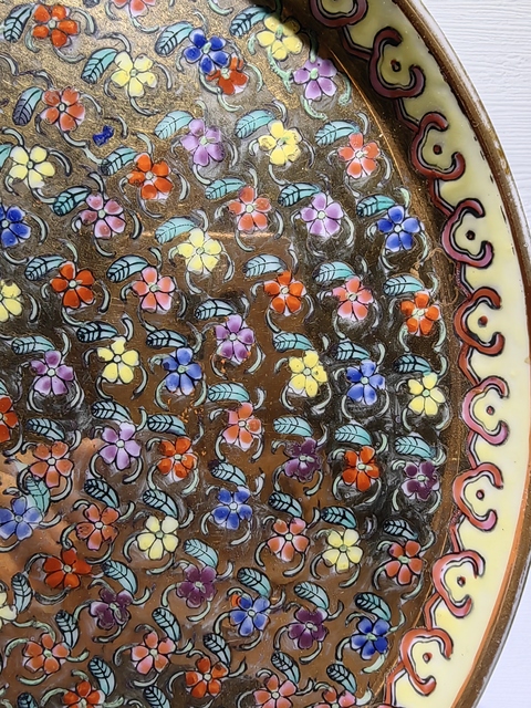 古玩陶瓷解放初金地滿工花卉紋茶盤拍賣，當前價格850元