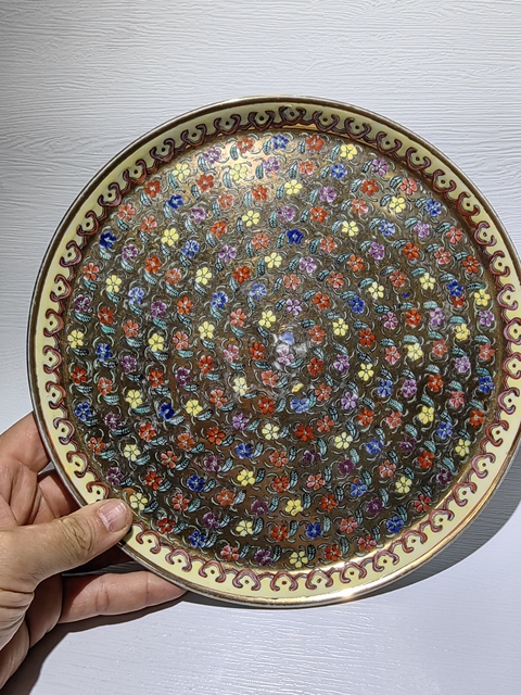 古玩陶瓷解放初金地滿工花卉紋茶盤拍賣，當前價格850元