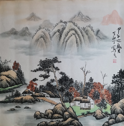 古玩字畫老中美協會員山東名家丁白丁山水拍賣,當前價格299元