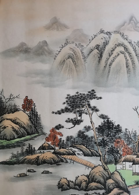 古玩字畫老中美協會員山東名家丁白丁山水拍賣,當前價格299元