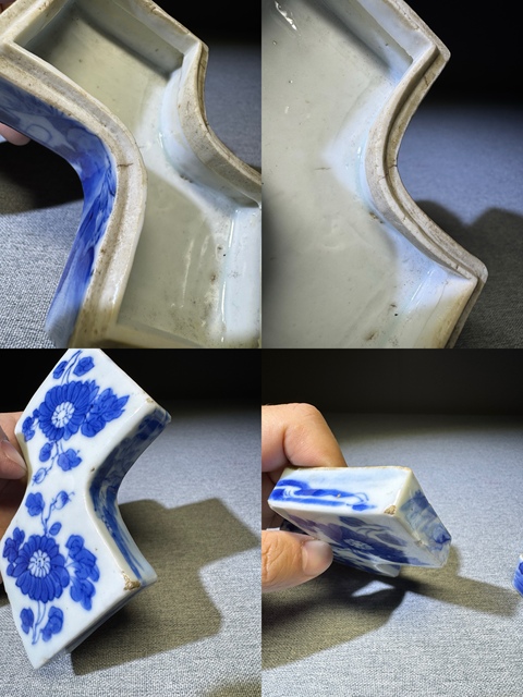 古玩陶瓷罕見清代中期青花銀錠形印泥盒清代印泥盒瓷器拍賣,當前價格4600元