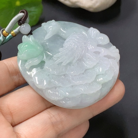 古玩玉器56天然翡翠雕刻孔雀紋飾佩 配證書拍賣,當前價格270元