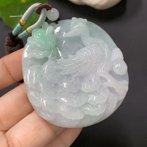 古玩玉器56天然翡翠雕刻孔雀紋飾佩 配證書拍賣,當前價格270元