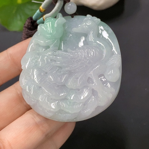 古玩玉器56天然翡翠雕刻孔雀紋飾佩 配證書拍賣,當前價格270元