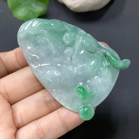 古玩玉器精品天然翡翠冰種雕刻花卉紋飾佩 配證書拍賣,當前價格1580元