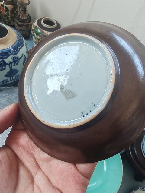 古玩陶瓷清康熙時期青花礬紅花卉描金臥盤拍賣，當前價格788元
