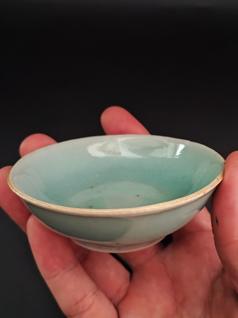 古玩陶瓷清中期豆青釉小盤拍賣，當(dāng)前價(jià)格288元