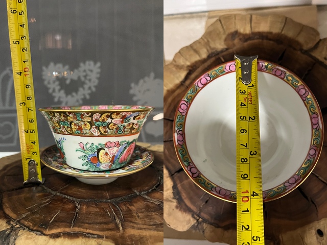 古玩陶瓷廣彩花蝶紋杯碟拍賣,當前價格488元